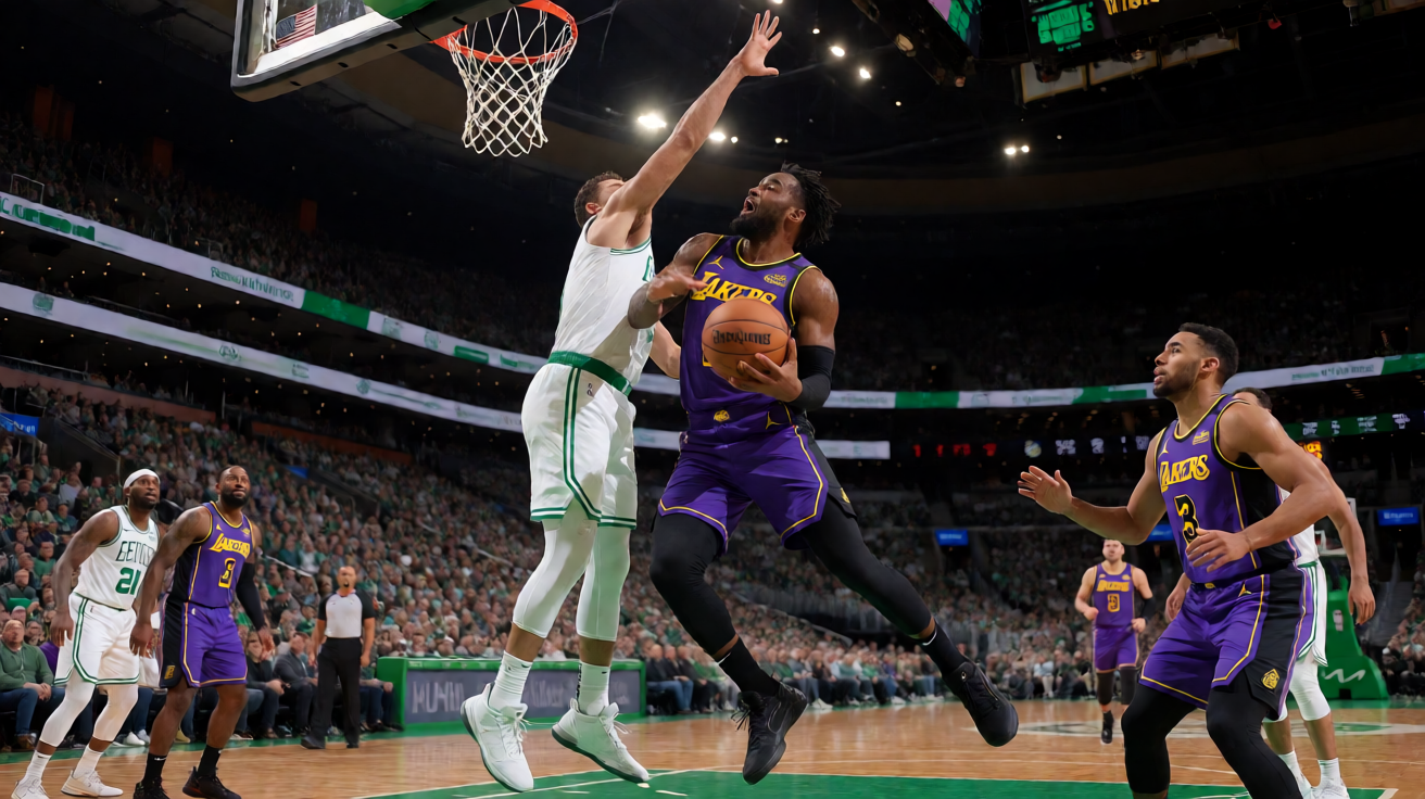 NBA篮球比赛现场激烈对抗瞬间