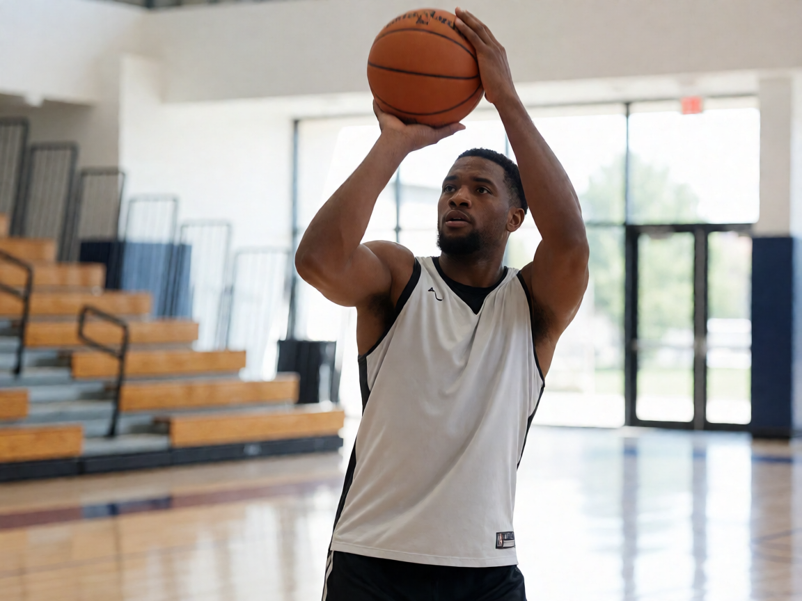 NBA球星训练营中球员进行投篮训练的场景